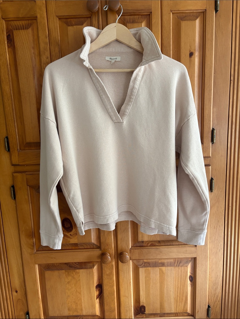 Madewell Pale Pink V-Neck Pullover Sweatshirt